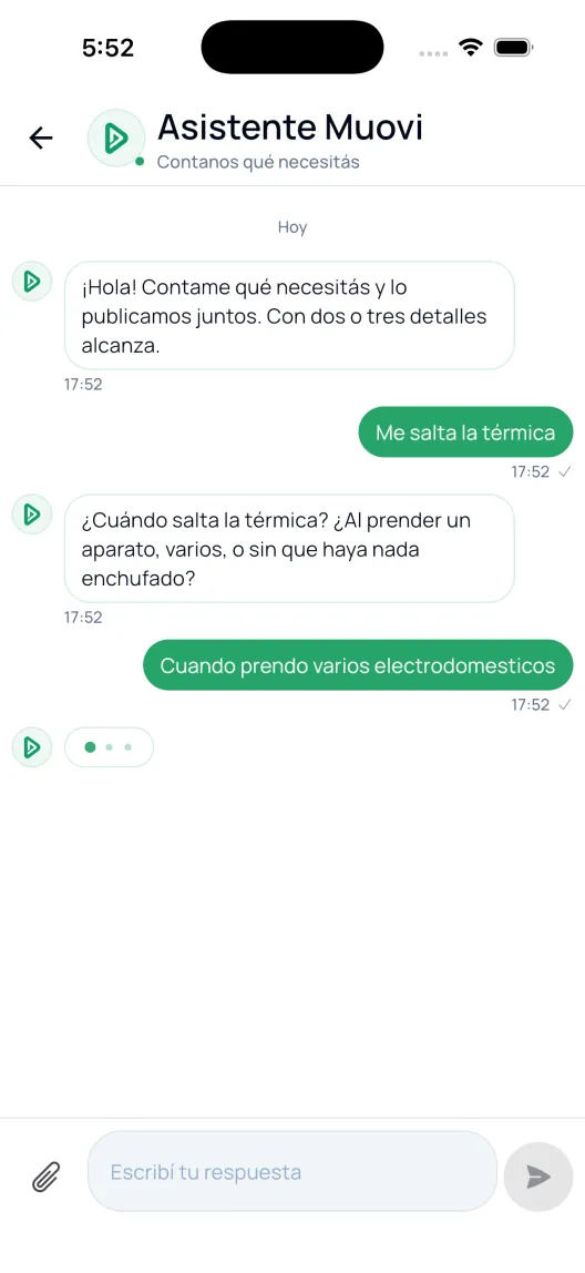 El asistente de Muovi en la app, en una conversación con un cliente