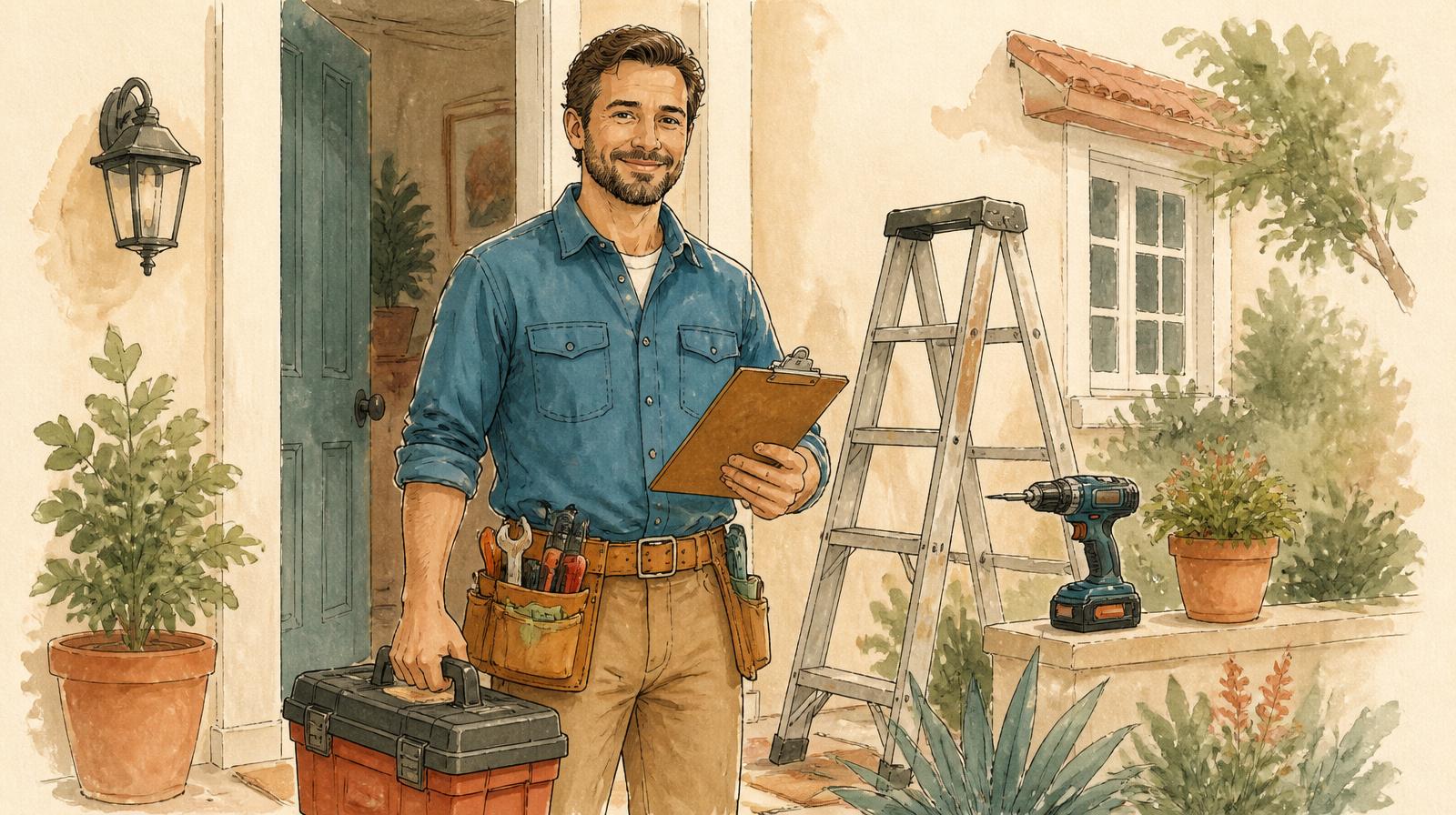 Ilustración de un profesional de arreglos generales con un presupuesto en clipboard