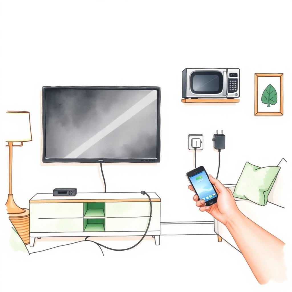 Ilustración de una mano desenchufando aparatos de la pared para cortar el consumo fantasma