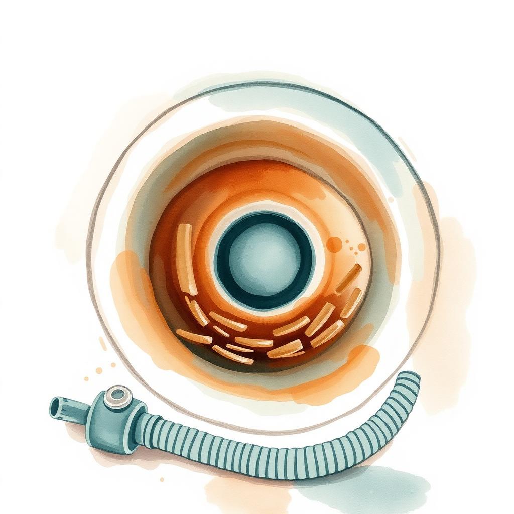 Ilustración del sifón de la pileta de cocina obstruido con grasa y restos