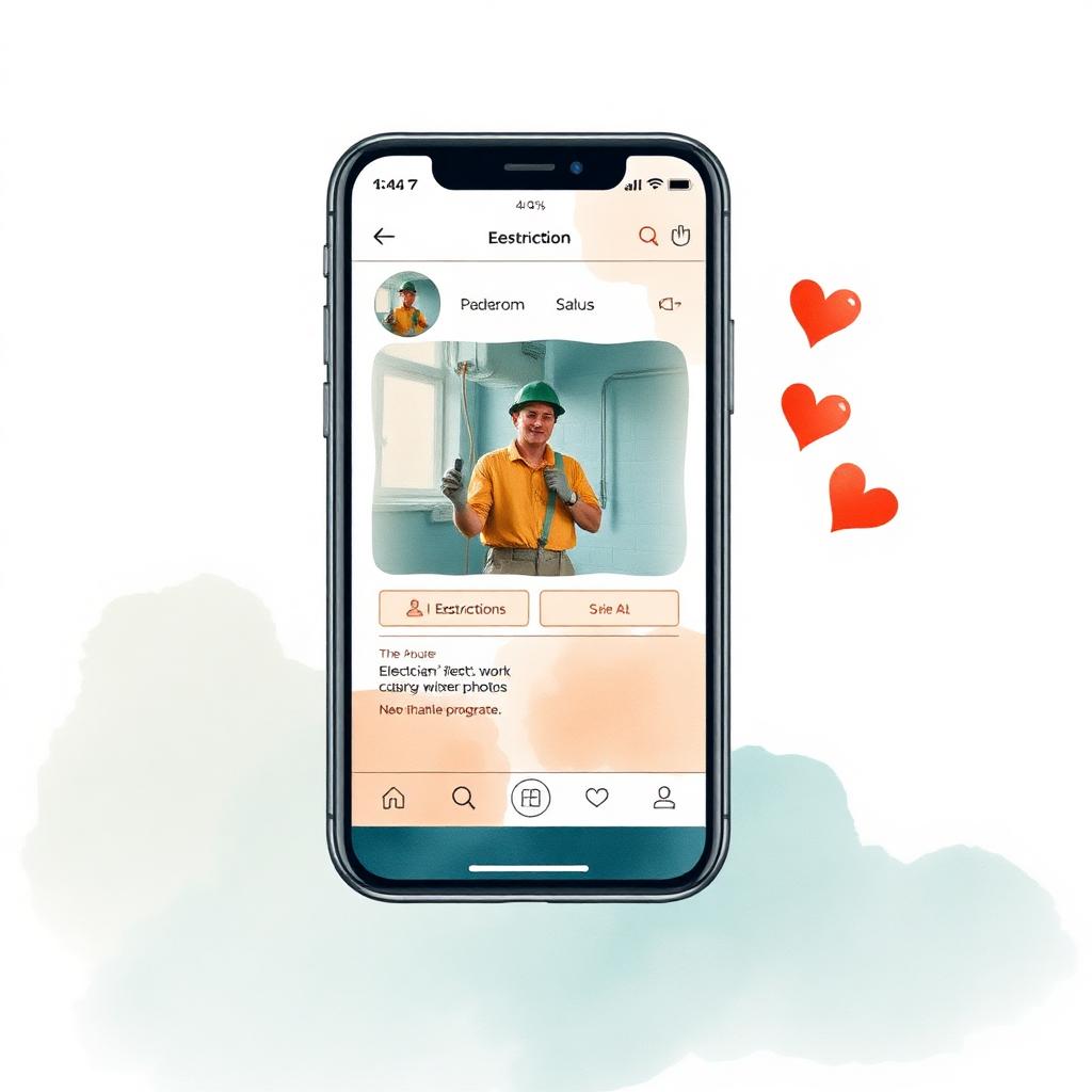 Ilustración de un celular con el perfil de Instagram de un electricista