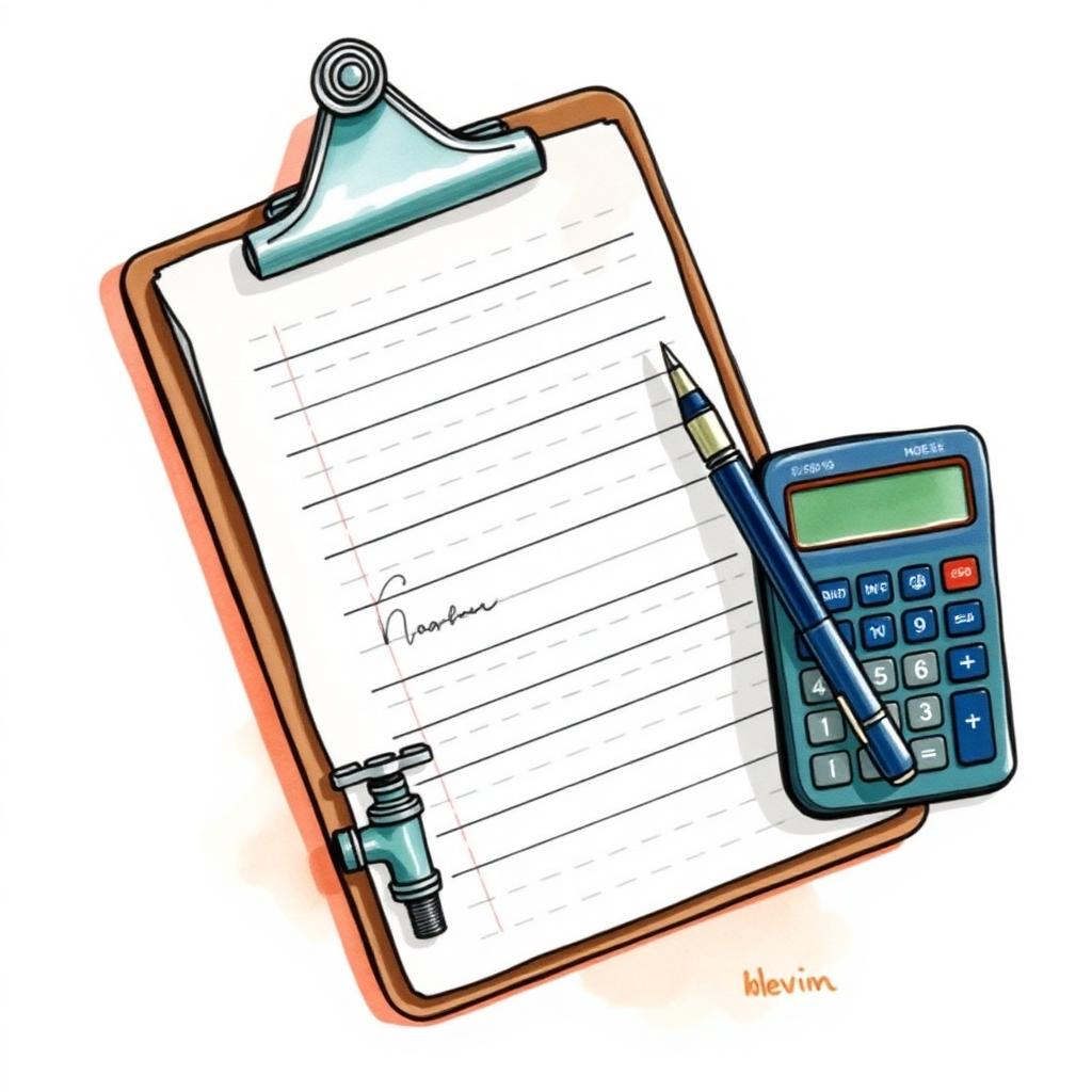 Ilustración de un presupuesto de gasista en clipboard con lapicera y calculadora