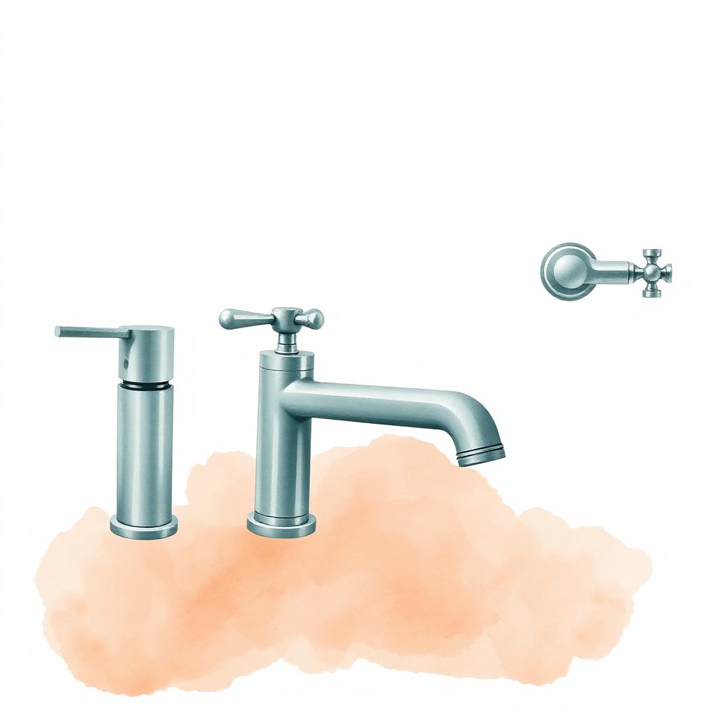 Ilustración de tipos de grifería de baño: monocomando, bicomando y a pared