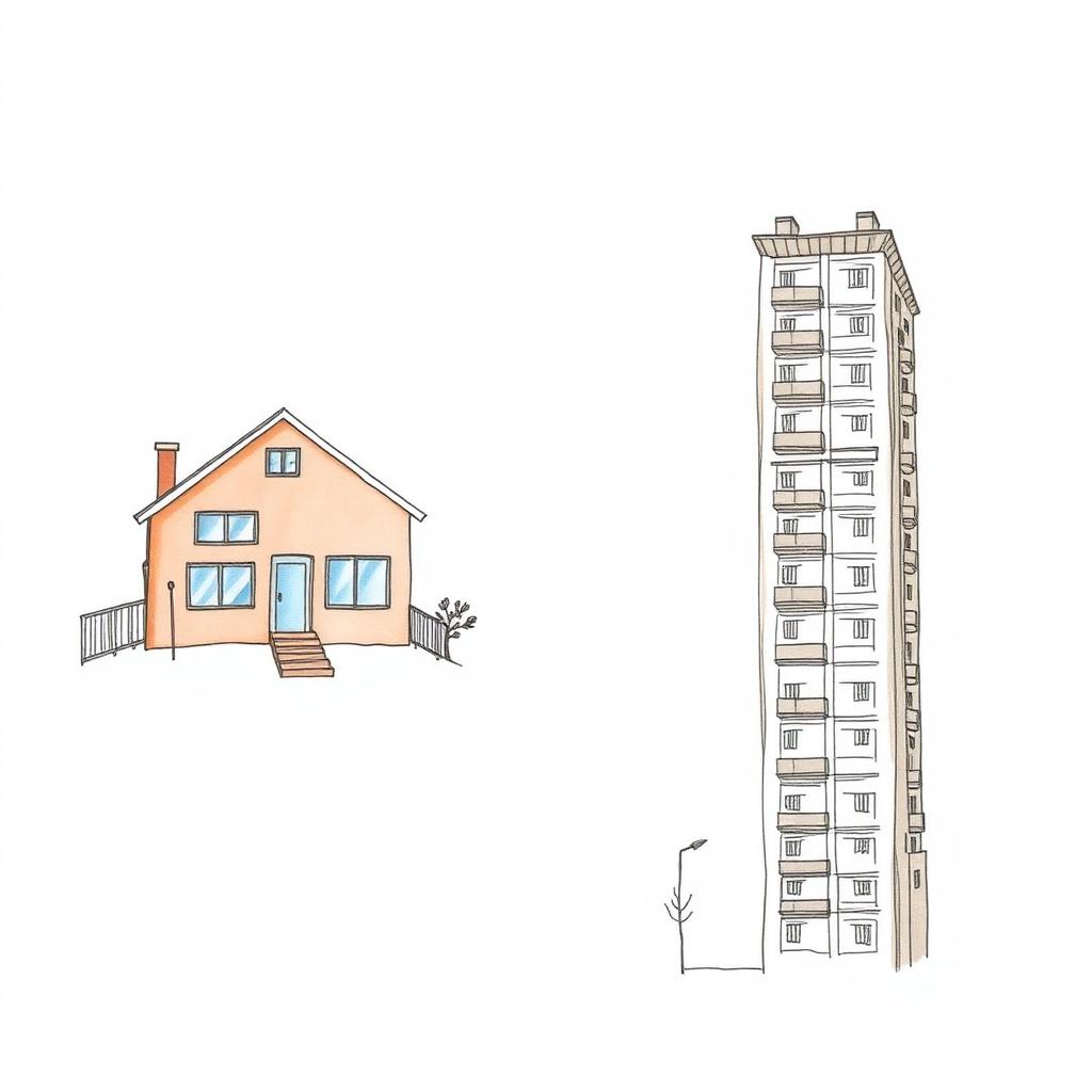 Ilustración comparando un PH de dos plantas y una torre de departamentos con un camión de mudanza