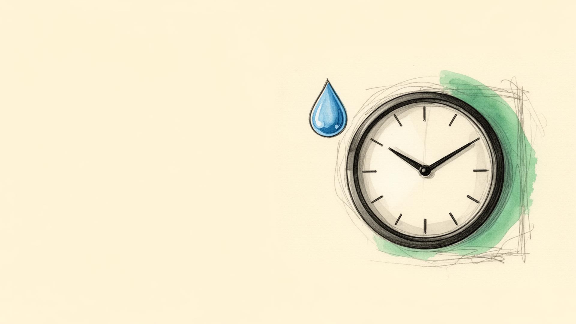 Reloj de pared a medianoche con un ícono de gota de agua representando una urgencia fuera de horario