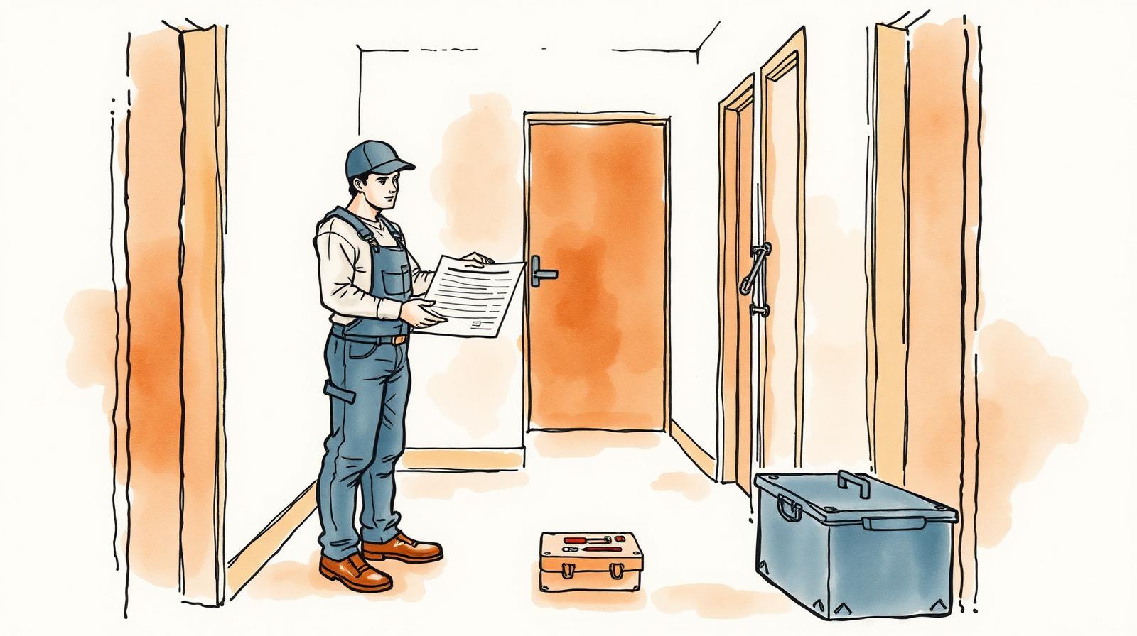 Ilustración de un profesional entregando un presupuesto y cobrando con posnet