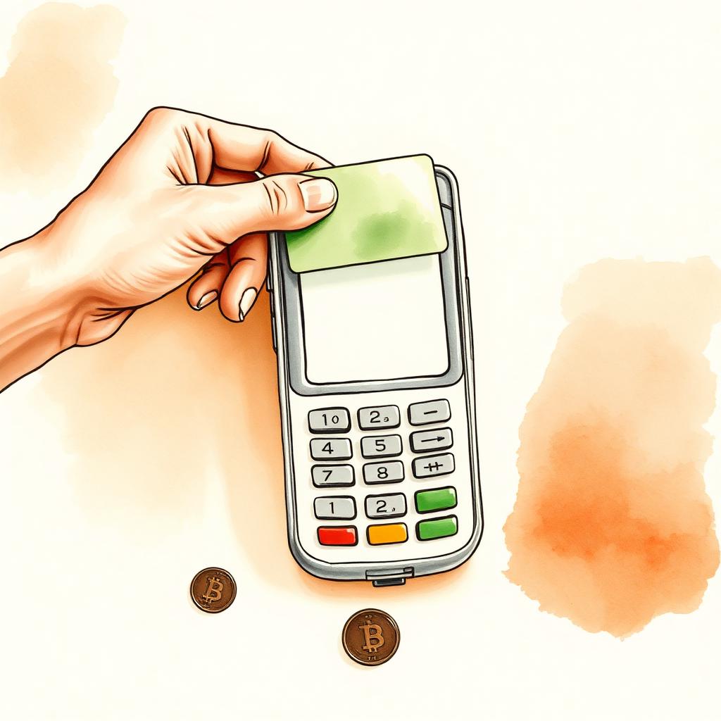Ilustración de una tarjeta apoyada sobre un posnet portátil