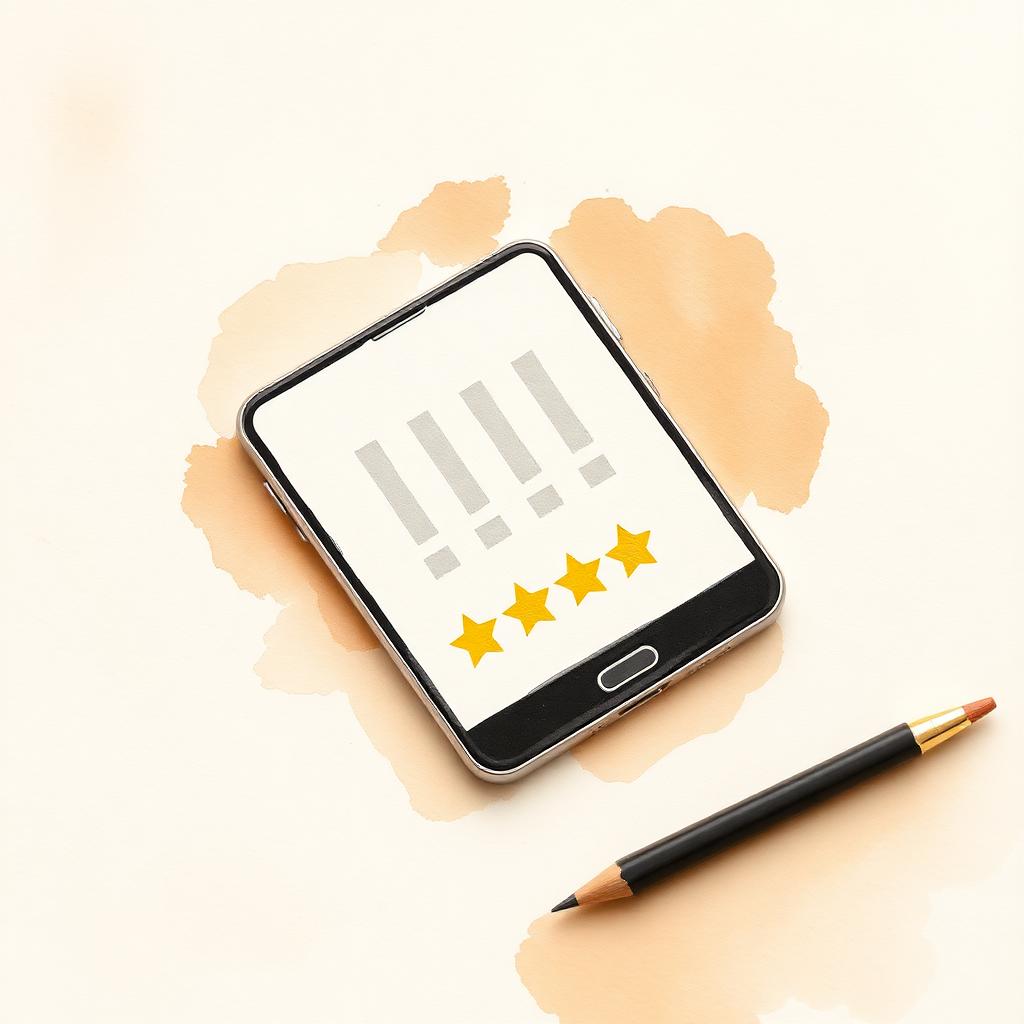 Ilustración de un celular con un mensaje y cinco estrellas
