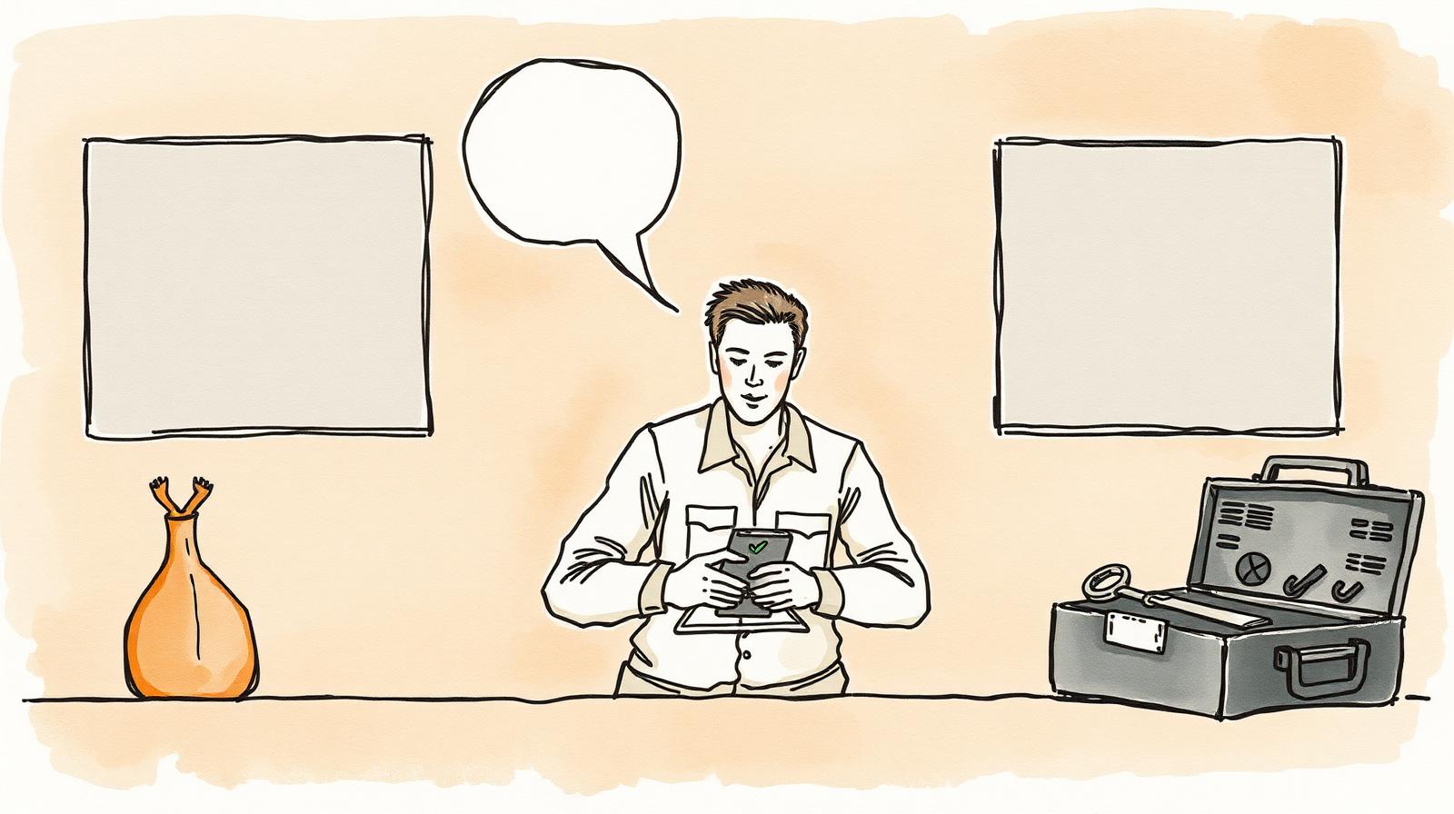 Ilustración de un profesional respondiendo con calma una reseña negativa