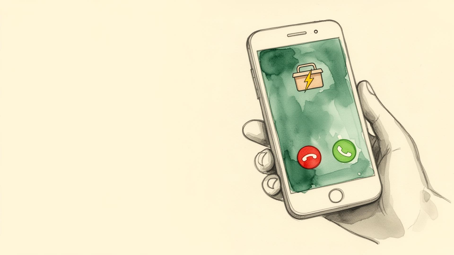 Ilustración de un teléfono mostrando la llamada entrante de un electricista