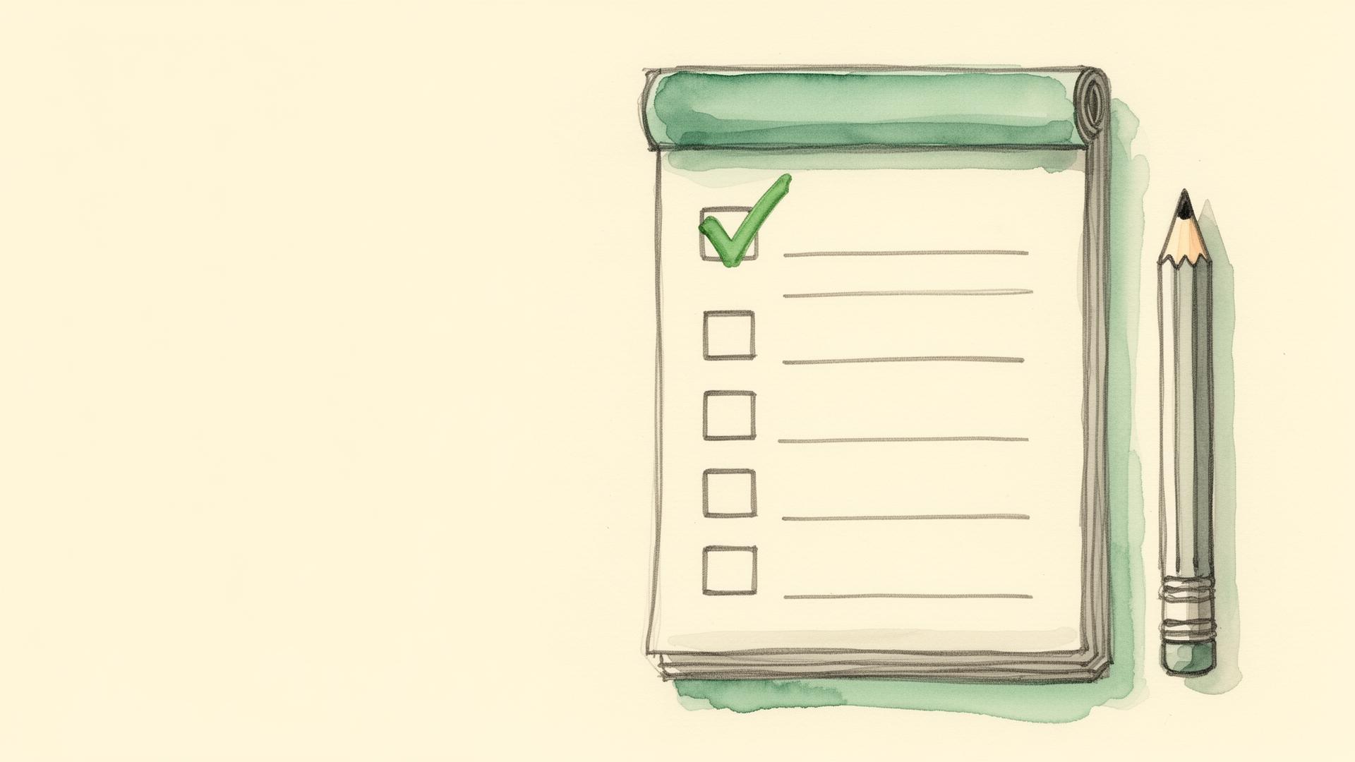 Ilustración de una lista numerada con un primer paso marcado con tilde verde