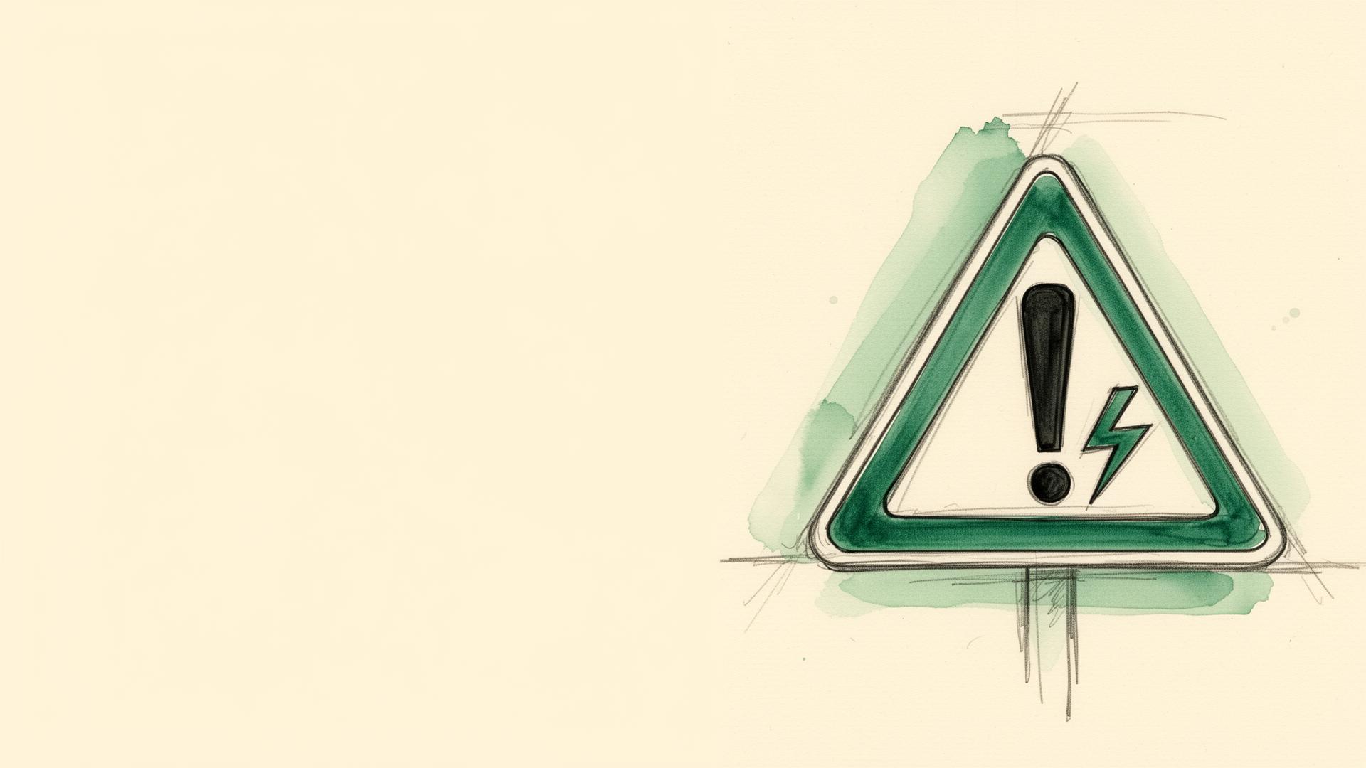 Cartel triangular de advertencia con signo de exclamación y un pequeño ícono de rayo eléctrico