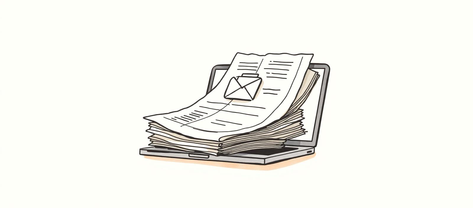 Pila de comprobantes sobre una laptop, sugiriendo el acceso digital al respaldo documental