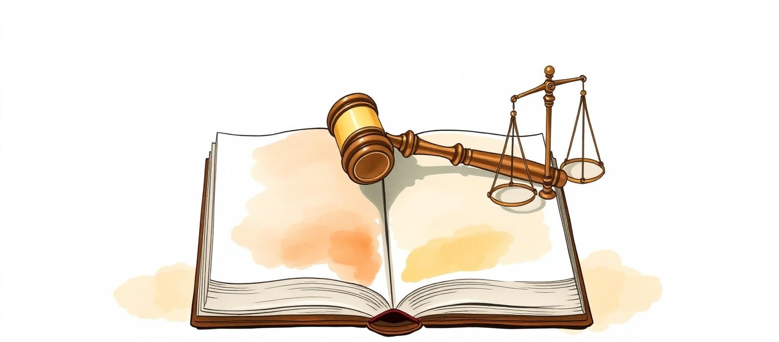 Libro de normas y reglamento abierto sobre una mesa, con una balanza al lado