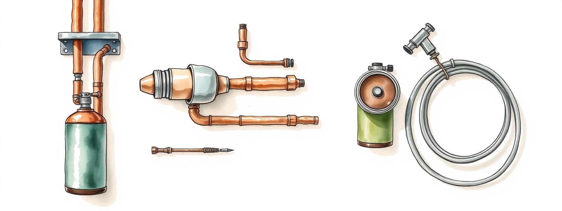 Ilustración acuarela de materiales de instalación de aire acondicionado