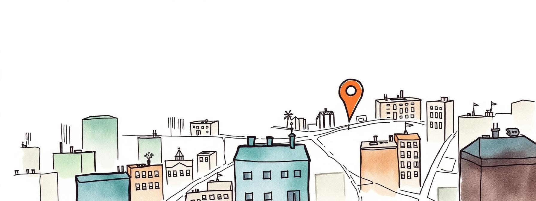 Ilustración acuarela de un mapa de ciudad para encontrar un técnico cercano