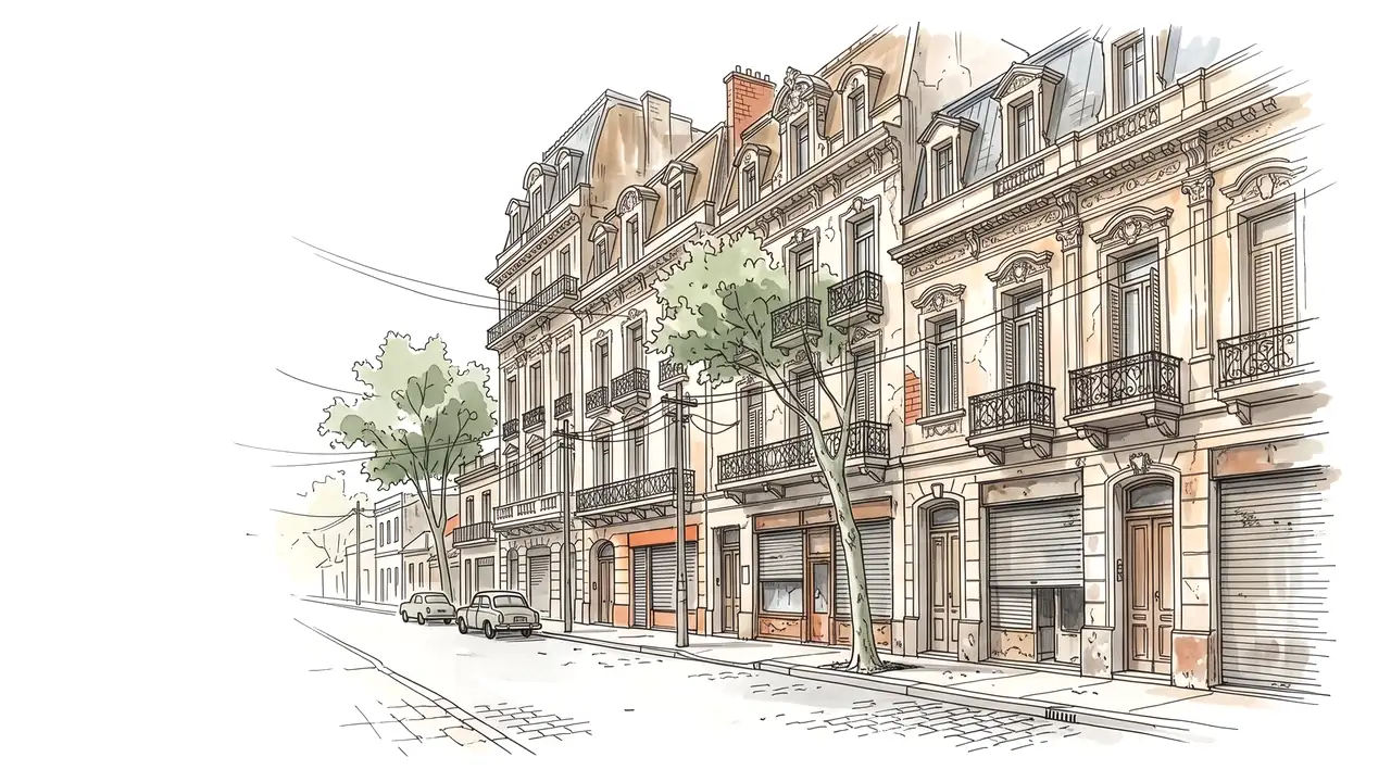 Ilustración acuarela de una calle de Buenos Aires